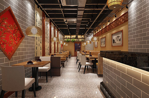 石柱传统中式餐厅餐馆装修设计效果图