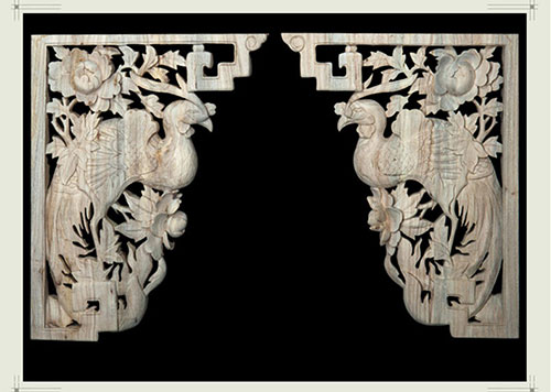 石柱中式装饰花格角花凤凰牡丹