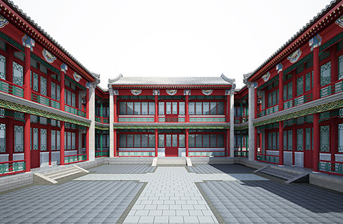 石柱北京四合院设计古建筑鸟瞰图展示