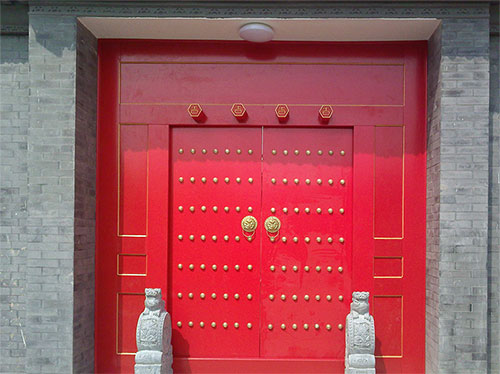 石柱中国传统四合院系列朱红色中式木制大门木作